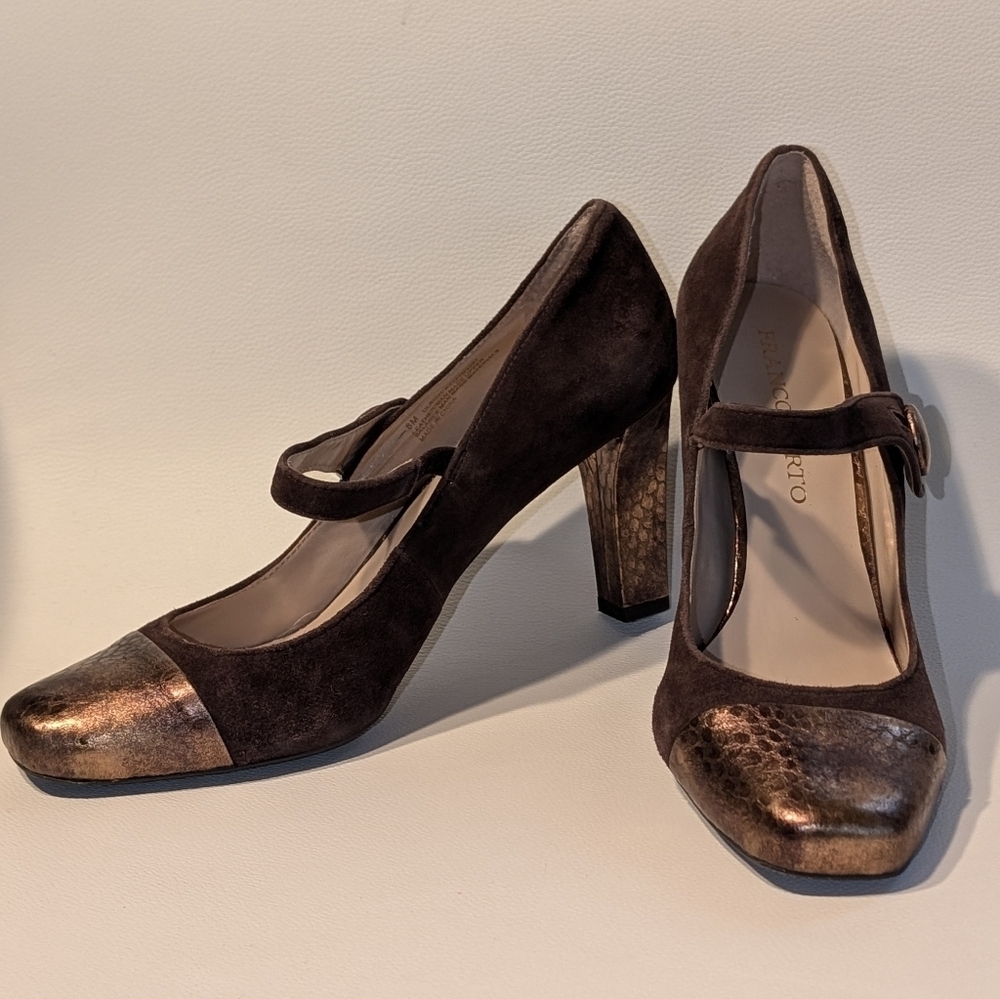 FRANCO SARTO Brown/Bronze Ulrich Suede Mary Jane Cap Toe Pumps Sz 8